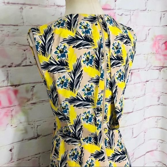 J Crew Silk Yellow and Blue Floral Sleeveless V-neck Midi Dress - Size 00 - Picture 8 of 13